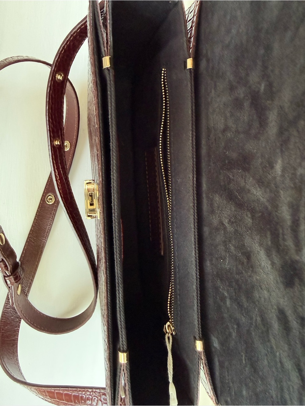 Sezane Milo Classic Bag in Chocolate Crocodile Print - Picture 14 of 16
